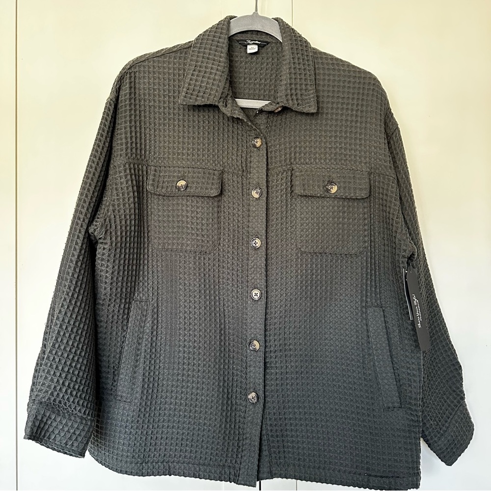 Supplies Waffle Knit Shacket Button Front Women’s Shirt Size M Green NWT